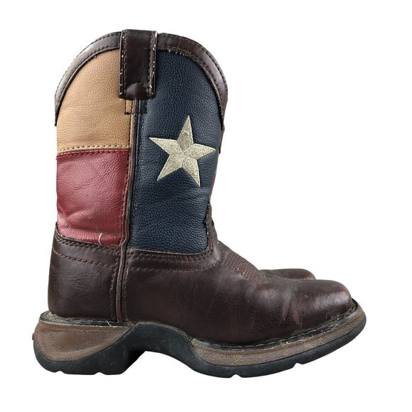 Durango Kids Size 9.5M Texas Flag Brown Blue Red Soft Toe 8" Western Boots - Picture 1 of 16